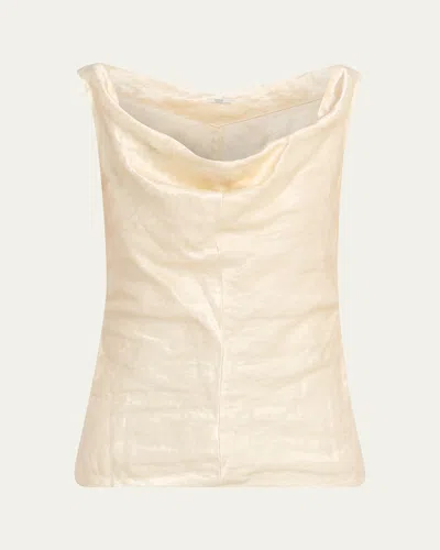 Fforme Lowe Cowl-neck Crinkled Top In Neutral