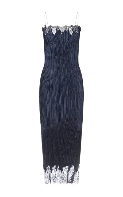 Fforme Lumi Lace-detailed Pleated Dress In Blue