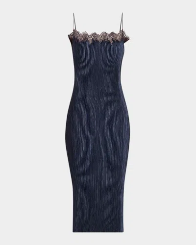 Fforme Lumi Pleated Satin Midi Dress In Blue