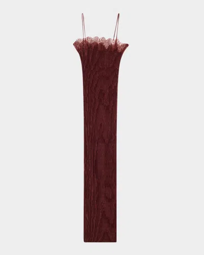 Fforme Lumie Lace-trim Plisse Midi Slip Dress In Deepborde