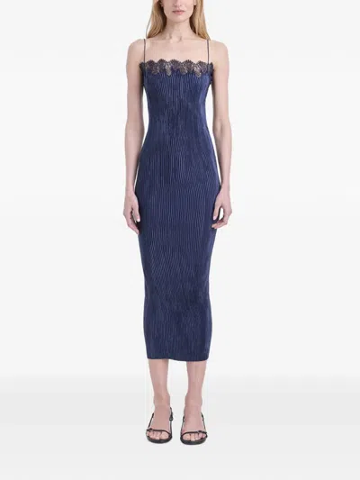 Fforme Lumi Pleated Camisole Dress In Ink Blue In Brown