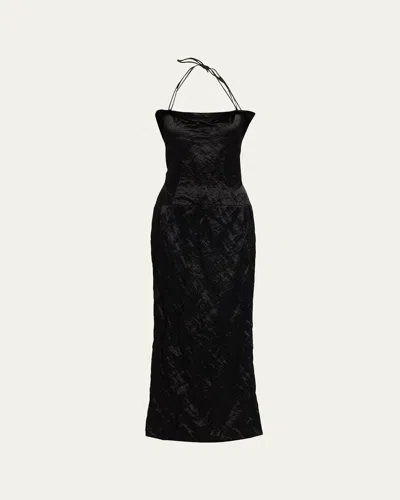 Fforme Maisie Sculpted Halter Column Dress In Black