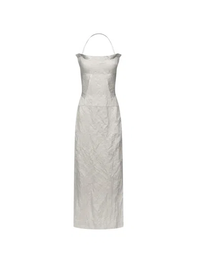 Fforme Maisie Tie-back Maxi Dress In Gray