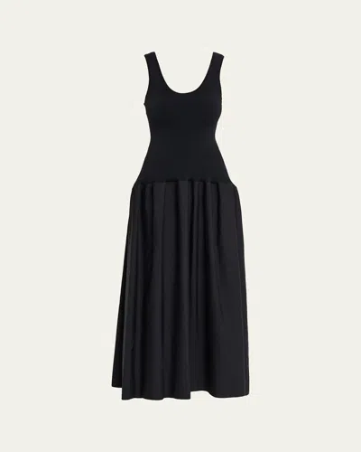 Fforme Marina Sleeveless Cotton-silk Flared Midi Dress In Black