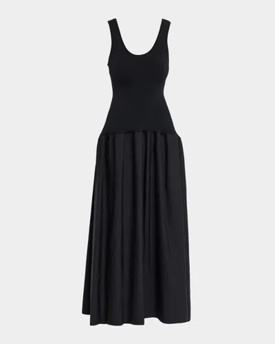 Fforme Marina Sleeveless Cotton-silk Flared Midi Dress In Black