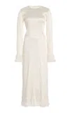 Fforme Mina Frayed Silk Midi Dress In White