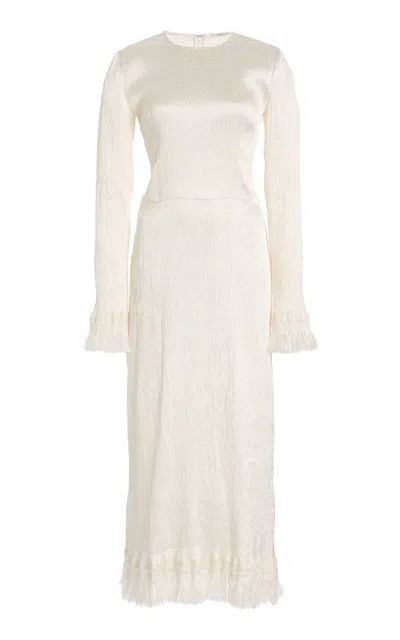 Fforme Mina Frayed Silk Midi Dress In White