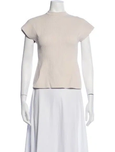 Pre-owned Fforme Mock Neck Short Sleeve Top In Neutrals
