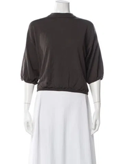Pre-owned Fforme Mock Neck Three-quarter Sleeve Top In Brown