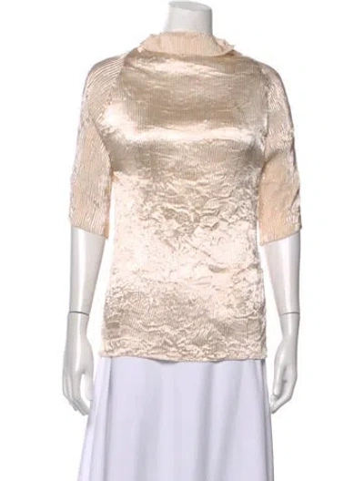 Pre-owned Fforme Mock Neck Three-quarter Sleeve Top In Neutrals