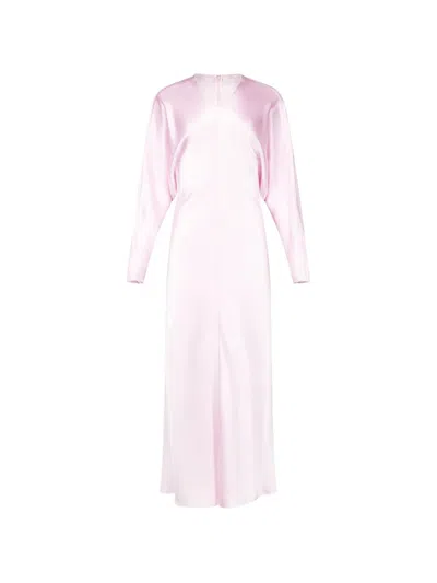 Fforme Naomie Draped Hammered-satin Maxi Dress In Pink
