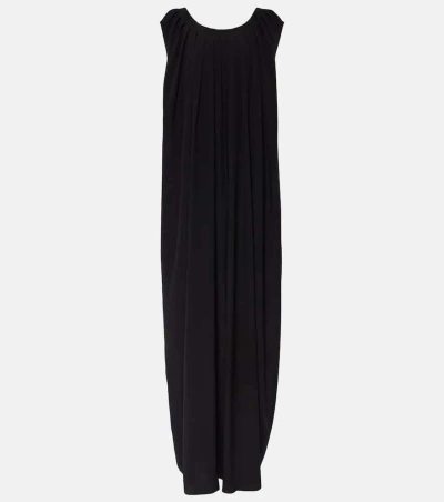 Fforme Moon Pleated Silk Crepe De Chine Maxi Dress In Black