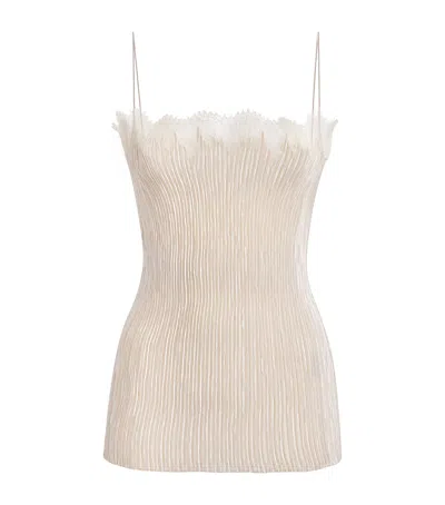 Fforme Plissé Lace-trim Jimena Top In White