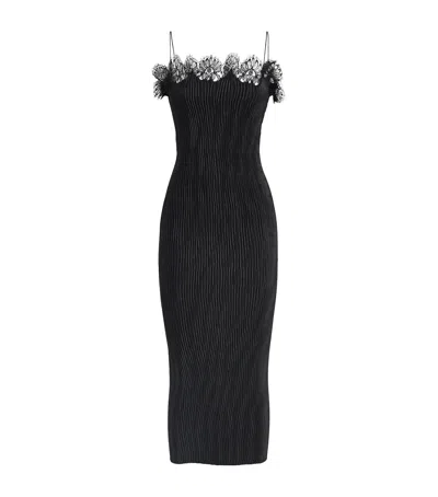Fforme Plissé Lace-trim Lumi Midi Dress In Black