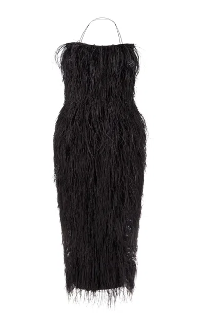 Fforme Raven Feather Embroidered Gown In Black