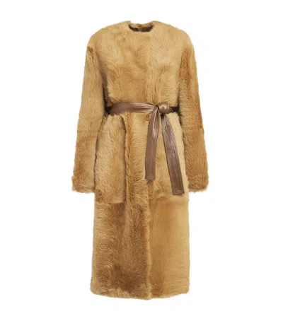 Fforme Reversible Camel Shearling-leather Coat In Brown