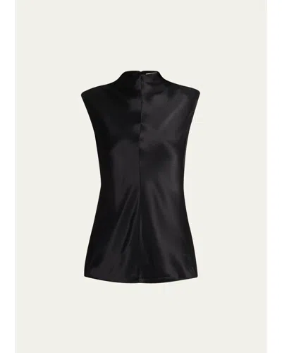Fforme Rhea Sleeveless Hammered Satin Top In Black
