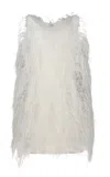Fforme Salomi Knit Feather Cotton-blend Mini Dress In White