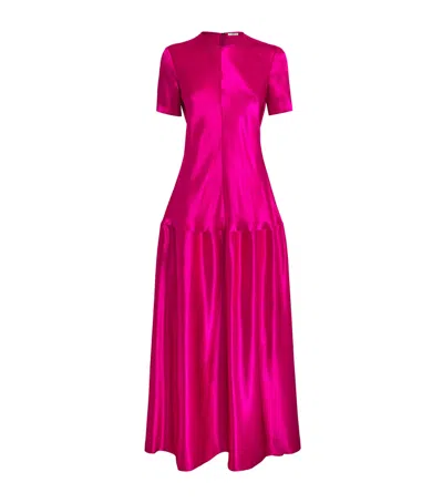 Fforme Clodia Pleated Textured-satin Maxi Dress In Pink