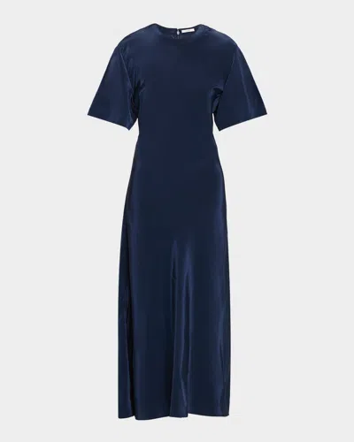 Fforme Seren Liquid Taffeta Maxi T-shirt Dress In Blue