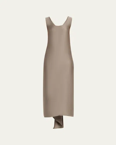 Fforme Signy Gathered Frayed Satin Midi Dress In Neutral