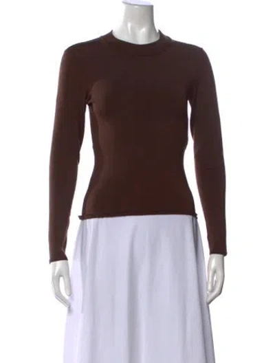 Pre-owned Fforme Silk Mock Neck Top In Brown