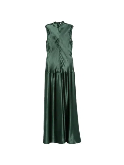 Fforme Nyx Sleeveless Pleated Crepe Maxi Dress In Green