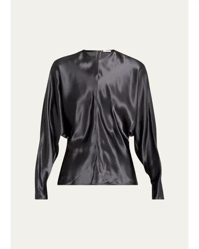 Fforme Sylvie Satin Dolman-sleeve Top In Grey