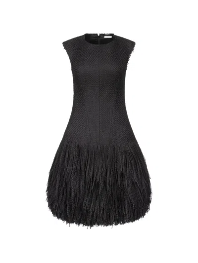 Fforme Talia Fringe-detail Midi Dress In Black