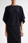 Fforme Tenley Draped Stretch Virgin Wool Top In Navy