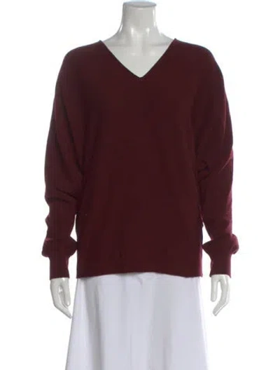 Pre-owned Fforme Virgin Wool V-neck Sweater In Burgundy
