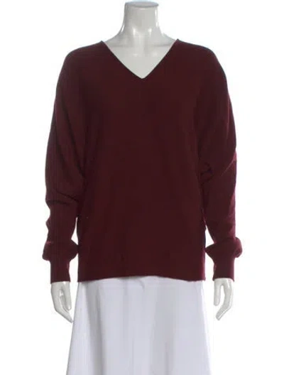 Pre-owned Fforme Virgin Wool V-neck Sweater In Burgundy
