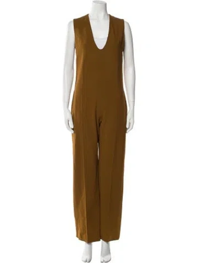 Pre-owned Fforme V-neck Jumpsuit In Brown