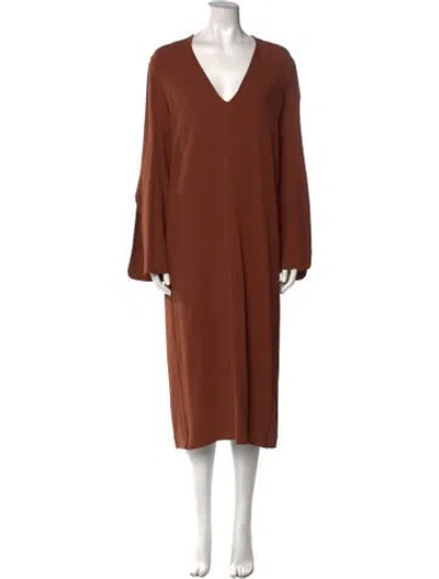 Pre-owned Fforme V-neck Long Dress In Brown