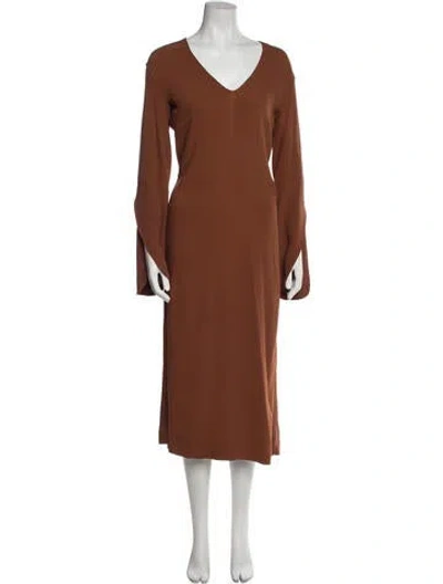Pre-owned Fforme V-neck Long Dress In Brown