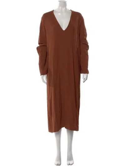 Pre-owned Fforme V-neck Long Dress In Brown