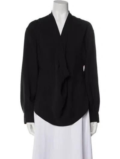 Pre-owned Fforme V-neck Long Sleeve Blouse In Black