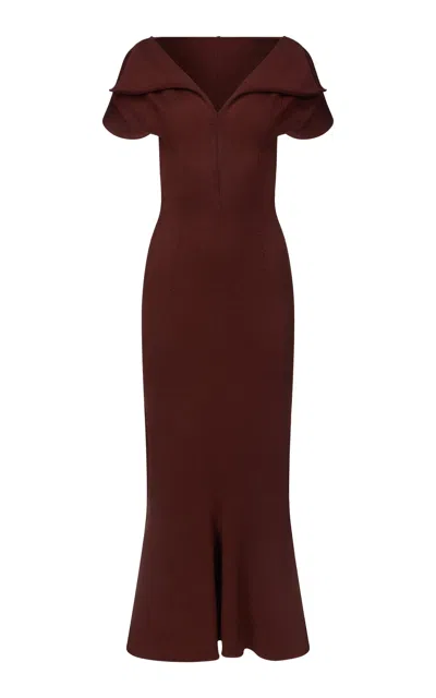 Fforme Zaria Sculpted Cotton-blend Knit Dress In Brown