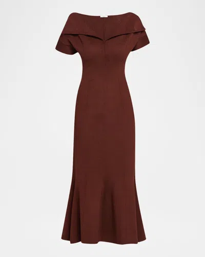 Fforme Zaria Sculpted Knit Maxi Dress In Brown
