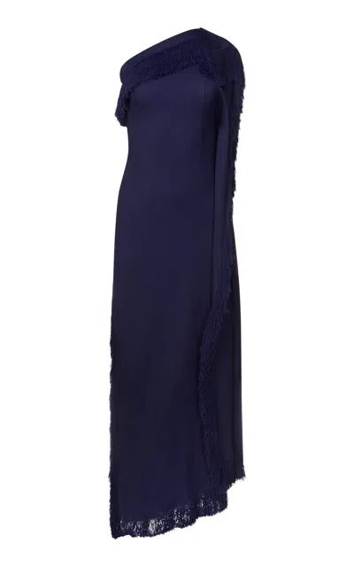 Fforme Zoya Frayed Edge Long Dress In Blue
