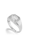 Fiametta 14k White Gold Emerald Solitaire Signet Pinky Ring