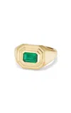 Fiametta 14k Yellow Gold Emerald Solitaire Signet Emerald Pinky Ring