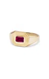 Fiametta 14k Yellow Gold Emerald Solitaire Signet Garnet Pinky Ring