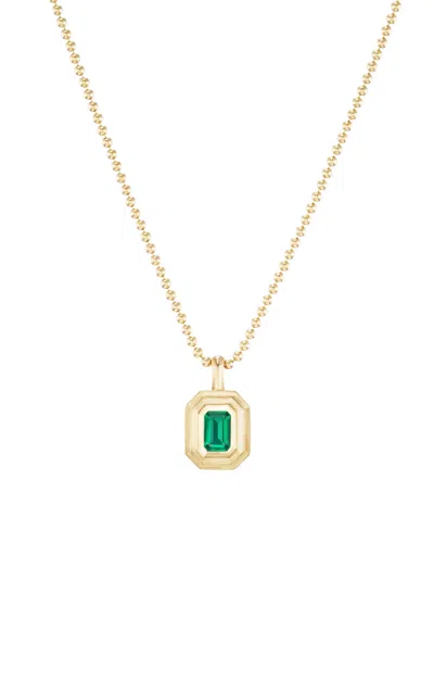 Fiametta 14k Yellow Gold Mini Emerald Bezel Charm Necklace In Emerald