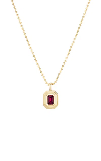 Fiametta 14k Yellow Gold Mini Emerald Bezel Charm Necklace In Garnet