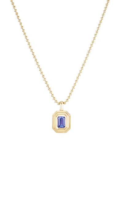 Fiametta 14k Yellow Gold Mini Emerald Bezel Charm Necklace In Tanzanite