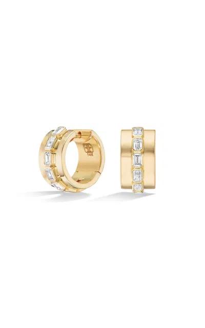 Fiametta 14k Yellow Gold Mini Emerald Bezel Hoops