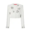 Fickle Hearts Women's Darya Ecru White Mini Jacket With Silver Embroidery In White