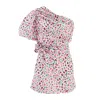 Fickle Hearts Women's Pink / Purple Izzy One Shoulder Pink Mini Summer Dress In Pink/purple