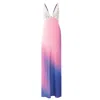 Fickle Hearts Women's Sirene Satin Sequin Degraded Color Pink And Blue Maxi Reception Dress